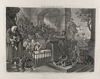 Item #51-2793 Paul before Felix. (The trial against the apostle Paul before Felix, the Roman procurator of Judaea. Prosecutor is the lawyer Tertullus.). William Hogarth, After., Thomas Cook, c.
