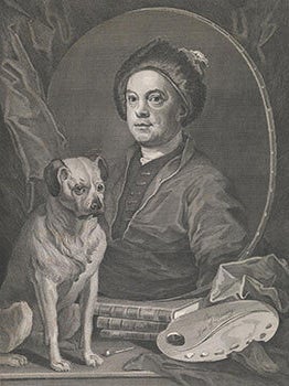 Item #51-2794 Gulielmus Hogarth. (Half-length self-portrait as mirror image over – outside of...