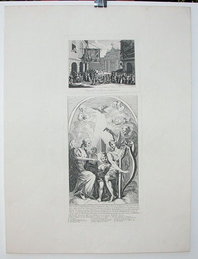 Item #51-2809 "Masquerades and Operas – Burlington Gate" and "Burlesque on Kent's Altarpiece at St. Clements Church . . . " William Hogarth, After., James Heath.