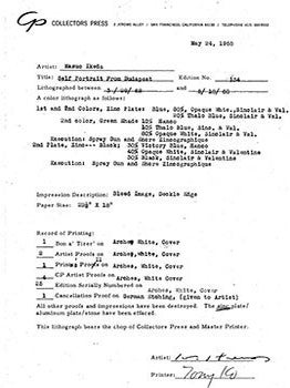 Item #51-2827 Print Documentation for "Self Portrait from Budapest" by Masuo Ikeda. Signed....