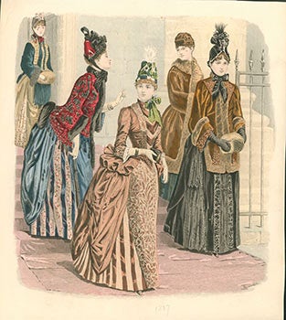 Item #51-2997 A collection of 24 handcolored fashion plates "Latest Paris Fashions" in "The Queen. The Lady's Newspaper and Court Chronicle." Isabelle Toudouze, Adolf Karl Sandoz, A. Chaillot, Guido Gonin, born 1845, artists.