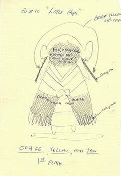 Original watercolor and drawings for the lithograph "Little Hopi" by Ted de Grazia together with the signed print documentation.