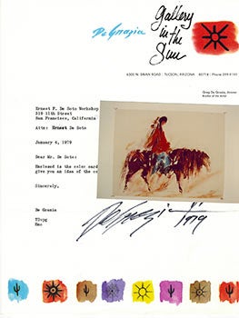 Item #51-3031 Original photographs for the lithograph "Indian on a Horse" by Ted de Grazia together with the signed print documentation. Ted de Grazia.