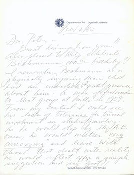 Item #51-3100 Letter to Peter Selz about a proposed Max Beckmann exhibition and a commission...