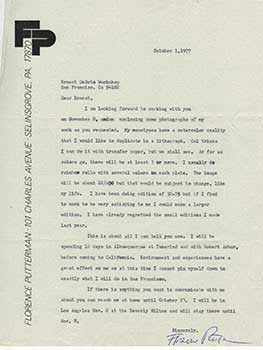 Item #51-3197 Two letters from Florence Grace Putterman, to the printer. Ernest F. De Soto...