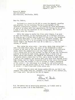 Item #51-3199 Letter from Allene Katzman Misch to the printer Ernest F. De Soto . Signed. Allene...
