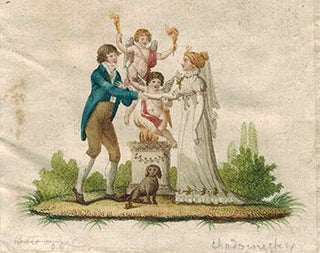 Item #51-3227 Man and woman shaking hands with 2 putti and one dog. Daniel Niklaus Chodowiecki