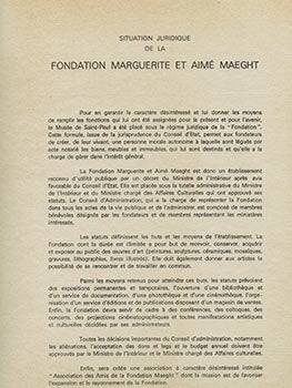 Item #51-3339 Situation Juridique de la Fondation Marguerite et Amié Maeght. Fondation Maeght
