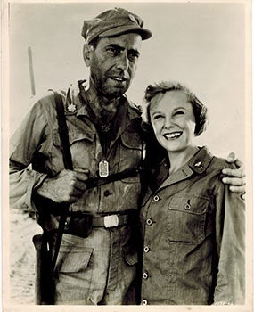 Item #51-3351 Humphrey Bogart, June Allyson, Keenan Wynn in "Battle Circus." 3 vintage photographs. Humphrey Bogart, June Allyson, Keenan Wynn, director Richard Brooks.