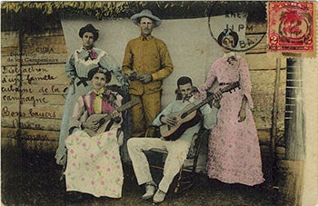 Item #51-3395 Family of Cuban Musicians. Diversion de los Campensinos. Vintage Cuban postcard artist.