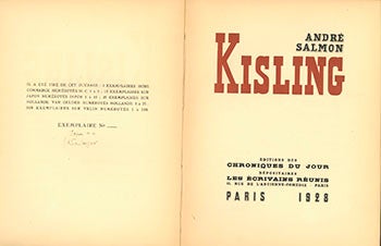 Kisling, Moise (1891-1953) and Andr Salmon - Kisling. Signed. Presentation Copy