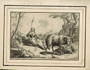 Item #51-3688 A Shepherdess with Rams. Rustende herderin met rams. First edition. Elias after Nicolaes Berchem Baeck.