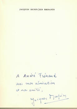 Item #51-3784 Les Brisants. First edition. Signed. Jacques Dupin