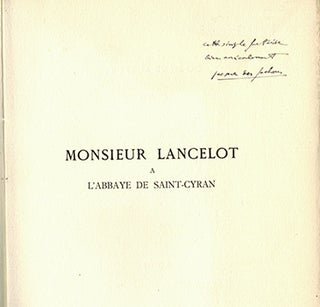 Item #51-3818 Monsieur Lancelot à l'abbaye de Saint-Cyran. First edition, signed. Bernard...