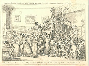 Item #51-3846 A scene at the London Museum Piccadilly,--or--a peep at the spoils of ambition, taken at the Battle of Watereloo--being a new tax on John Bull for 1816 &c &c / G. Cruikshank, fect.. First edition of the etching. George Cruikshank.