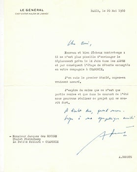 Item #51-3922 Letters from General André Demetz, Chef d'Etat Major de l'Armée to Vincent to...