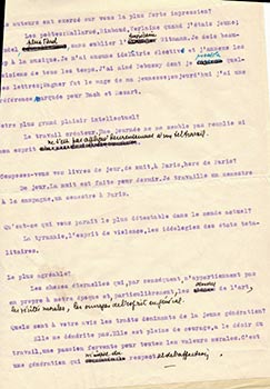 Item #51-3924 Interview with Corrections and corrections by Georges Duhamel to Vincent to Jacques Des Roches, (pseudonym of Jean-Gabriel Vacheron). Georges Duhamel, writer, recipient Jacques Des Roches, Jean-Gabriel Vacheron.