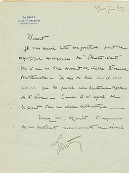 Item #51-3935 Letters from Le Maréchal Hubert Lyautey to Vincent to Jacques Des Roches, (pseudonym of Jean-Gabriel Vacheron). Le Maréchal Hubert Lyautey, recipient writer and Jacques Des Roches, writer, recipient Jacques Des Roches, Jean-Gabriel Vacheron.