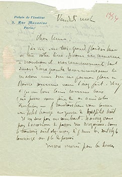 Item #51-3939 Letter from Denys Puech to Vincent to Jacques Des Roches, (pseudonym of Jean-Gabriel Vacheron). Denys Puech, writer, recipient Jacques Des Roches, 1854–1942, Jean-Gabriel Vacheron.