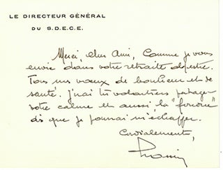 Item #51-3945 Letter from le général Paul Grossin as Directeur Général of Service de...