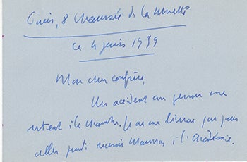 Item #51-3947 Letter from Henry Bordeaux de l’Académie française(to Jacques Des Roches, (pseudonym of Jean-Gabriel Vacheron). Henry Bordeaux, writer, recipient Jacques Des Roches, Jean-Gabriel Vacheron.