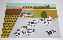 Item #51-3953 Cows with Train. First edition of the Silkscreen. Lowell Herrero