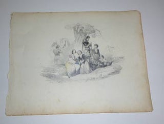 Item #51-3986 Romantic Figures with Horses and dogs under a Tree. Original drawing. Gustave...