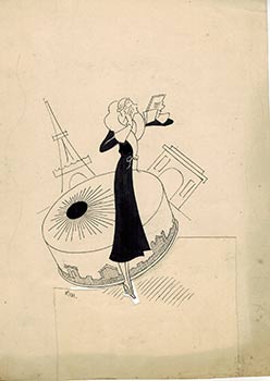 Item #51-4019 A Woman applying makeup with a giant box and Etoile and the Tour Eiffel in the...