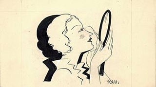 Item #51-4022 A Woman applying makeup with a hand held mirror. Design for the cosmetics brand...