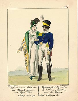 Item #51-4061 Capitaine de l'Infanterie de l'Armée s'Arreteé avec sa femme. Frst edition of the engraving. Jan Anthonie Langendyk, Walraad Nieuwhoff, 1790/.