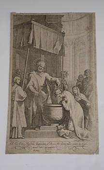 Item #51-4073 The Apostle Peter Baptizing Saint Prisca. Original engraving. Cornelis after Jan van der Straet Galle.