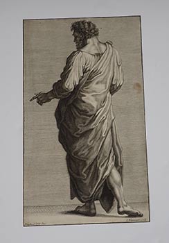 Item #51-4076 Man Standing and point in a flowing gown. Original engraving. Cornelis after...