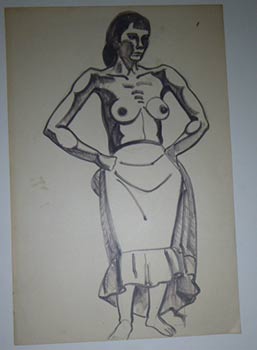 Item #51-4122 Standing Barebreasted Woman in a Skirt. Original watercolor. Marguerite Zorach,...