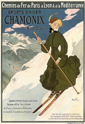 CHAMONIX - MONT-BLANC - 60 ANS DE SPORTS D'HIVER. Original lithograph poster.