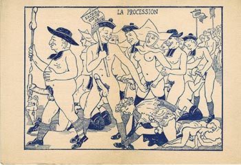 Item #51-4270 Règlement de la Procession du Dimanche. Pornographic Religious procession. First edition of the print. Le curé de la Paroisse Cala.