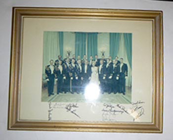 Item #51-4299 Portrait of Richard and Pat Nixon with Military men in dress uniforms: Herb Chandler, Andy Lawrence, Dave Montgomery, Joseph Swan, Bill Cream, Carl Sciple. et al. Signed. Official White House Photographer.
