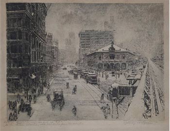 Item #51-4341 Herald Square, New York - U.S.A. Original etching. Curt Szekessy, active.