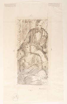 Original drawing of a Man standing over a seated woman with a Child.