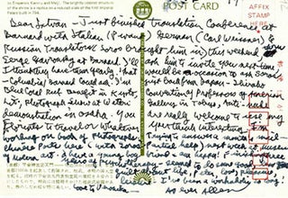 Item #51-4480 Als card from Allen Ginsberg to István Eörsi , his friend and translator,...