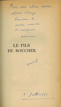 Item #51-4485 Le fils du boucher. Signed, presentation copy to Marie Laurencin. Marcel Jouhandeau, Marie Laurencin.