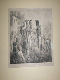 Item #51-4529 Trois grenadiers blessés., dont un assis , accueillent un hussard blessé ...First...