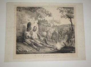 Item #51-4536 Bivouac de grenadiers à Cheval. First edition of the lithograph. Hippolyte...