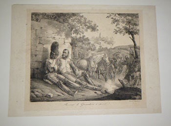 Item #51-4536 Bivouac de grenadiers à Cheval. First edition of the lithograph. Hippolyte Bellangé, Joseph-Louis-Hippolyte Bellangé, lithographer Godefroy Engelmann, 1788 – 1839.
