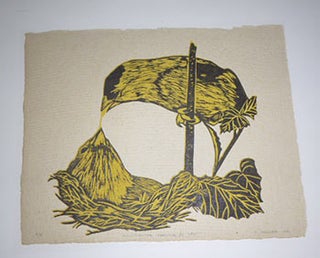 Item #51-4537 Goldfinches Feeding at Nest. First edition of the linocut. Tina Hoggatt, born 1954
