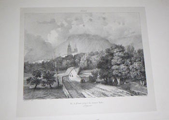 Item #51-4556 Vue de Mende, prise de la route de Rodez . First edition of the lithograph. Louis Jules Frédéric Villeneuve.