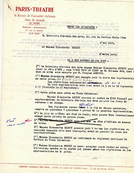 Dossier related to the French actress Blanchette Brunoy. Signed