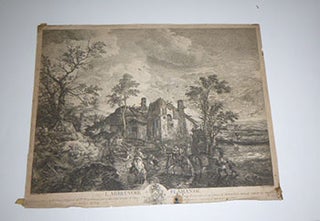 Item #51-4655 L'Abreuvoir Flamande. Original engraving. Jean Moyreau, after Philips Wouwerman