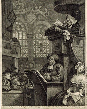 Item #51-4660 The Sleeping Congregation . Original etching. 18th Century Impression. William Hogarth