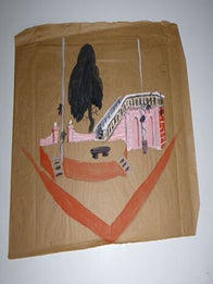 Item #51-4700 Stage Set with Stairs and pink structure. Original gouache. Garth Williams