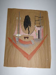 Item #51-4701 Stage Set with Stairs and pink structure and framed superstructure. Original...